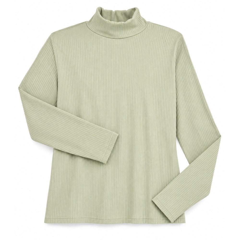 Paul Harris Design Mock Neck Top Women XL Sage Green Ribbed Knit Minimalist